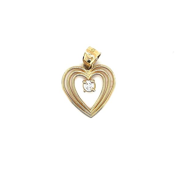 14K Gold Heart Cz Pendant - Picture 1 of 7